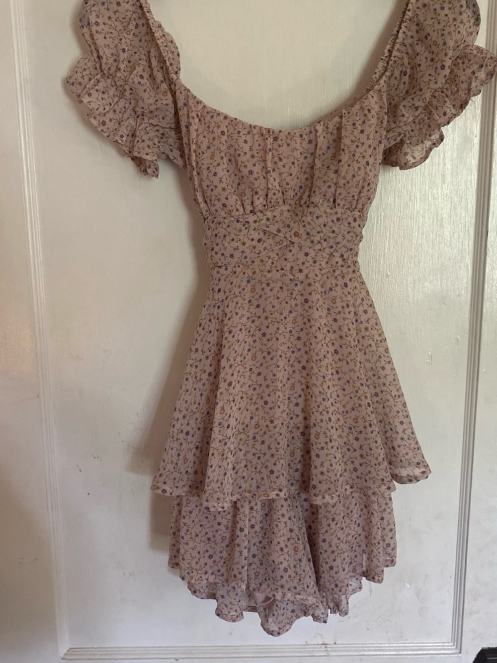 Francesca's Collections Blush Floral Ruffle Mini Dress
